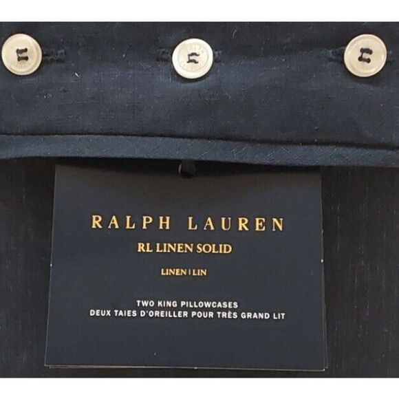 Ralph Lauren RL LINEN SOLID 100% Linen Two King Pillowcases POLO NAVY - Picture 5 of 8